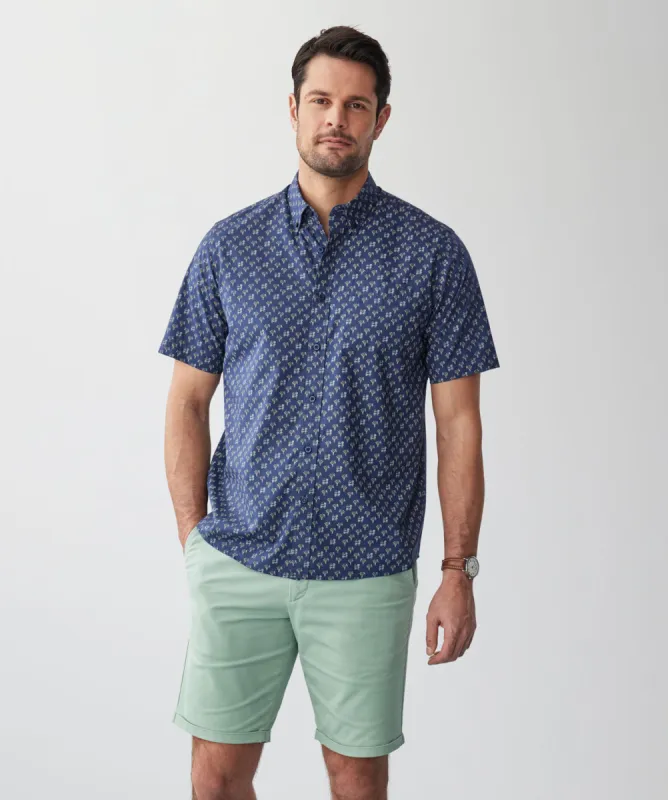 Casual Palm Print Short Sleeve Shirt - Navy sold by GAZMAN