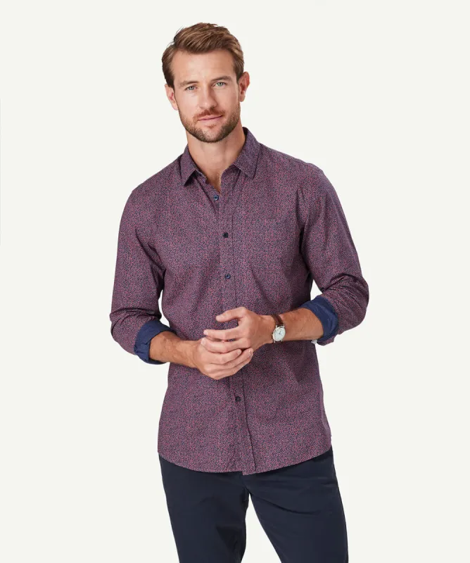 Tailored Casual Print Long Sleeve Shirt - Claret Red sold by GAZMAN