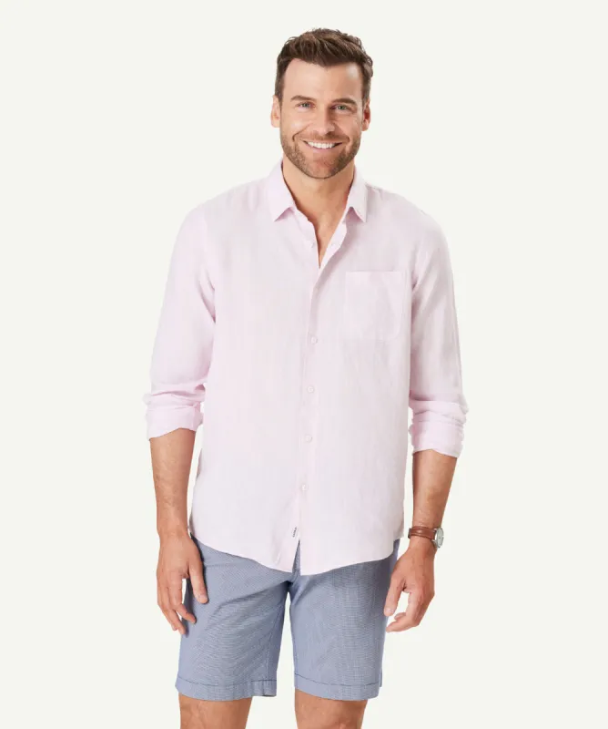 Pure French Linen Long Sleeve Shirt - Light Pink sold by GAZMAN