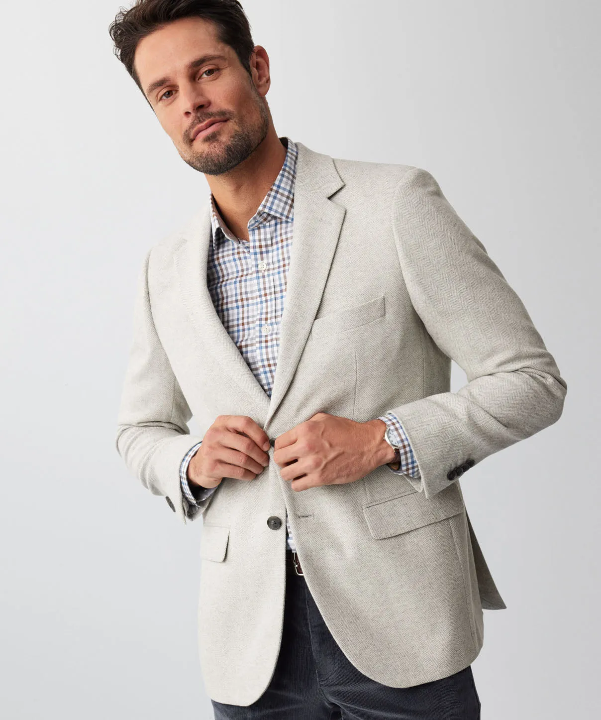 Wool Blend Herringbone Sports Jacket - Grey Melange sold by GAZMAN product image thumbnail 4