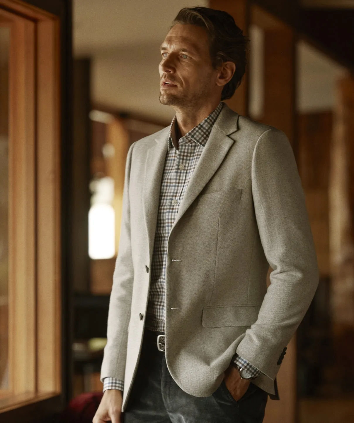 Wool Blend Herringbone Sports Jacket - Grey Melange sold by GAZMAN product image thumbnail 2