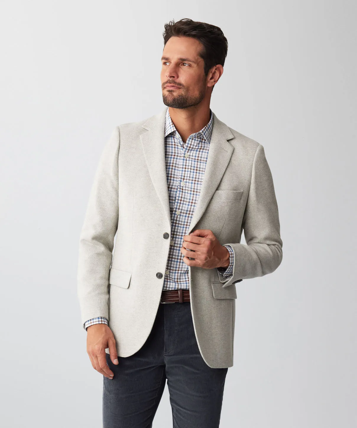 Wool Blend Herringbone Sports Jacket - Grey Melange sold by GAZMAN
