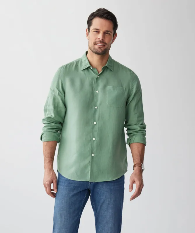Pure French Linen Long Sleeve Shirt - Sage sold by GAZMAN