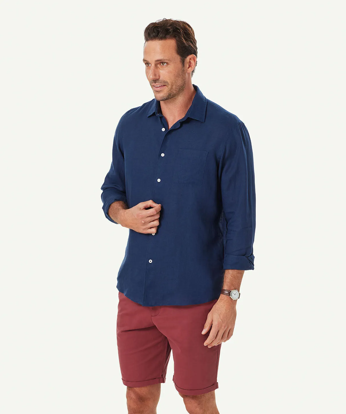 Pure French Linen Long Sleeve Shirt - Navy sold by GAZMAN product image thumbnail 5