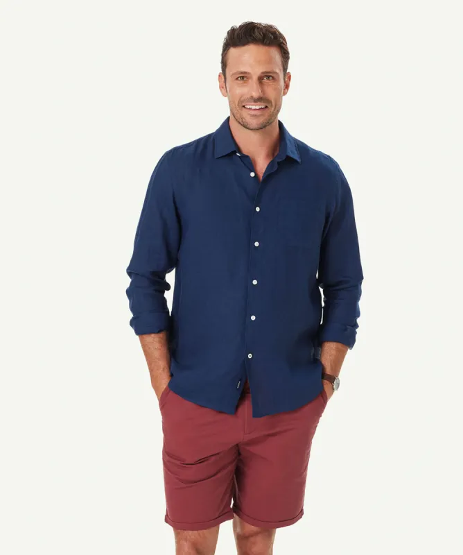 Pure French Linen Long Sleeve Shirt - Navy sold by GAZMAN