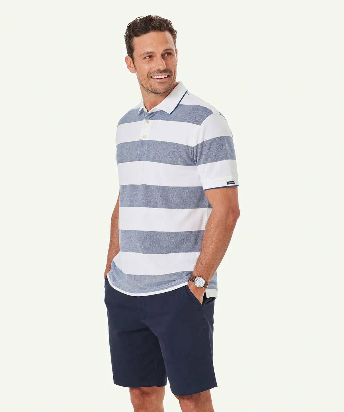 Oxford Block Stripe Polo - Navy sold by GAZMAN product image thumbnail 5