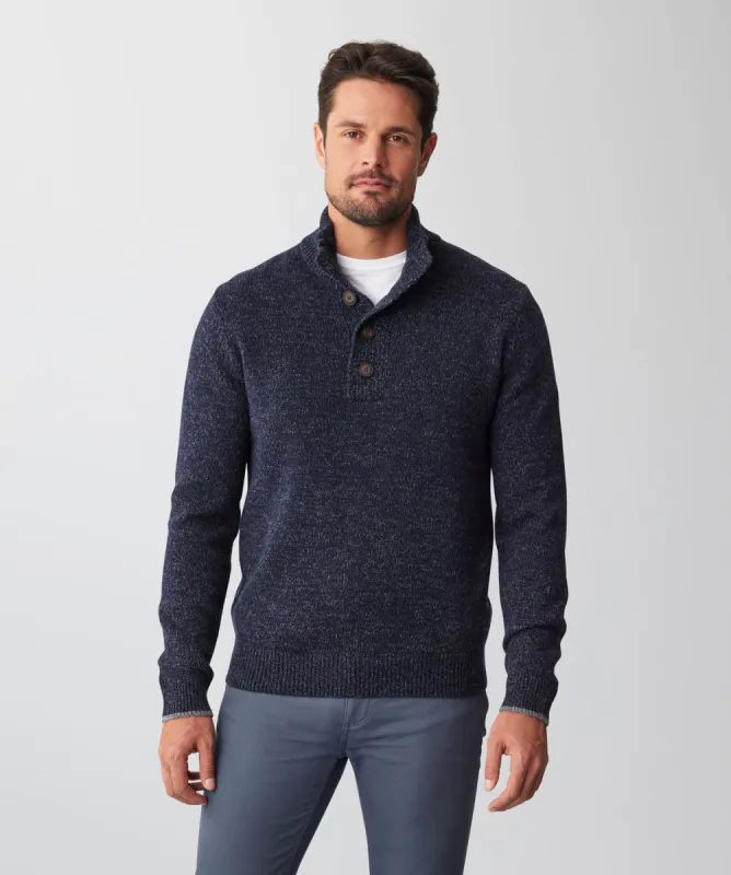 Wool Blend Button Neck Knit - Navy sold by GAZMAN