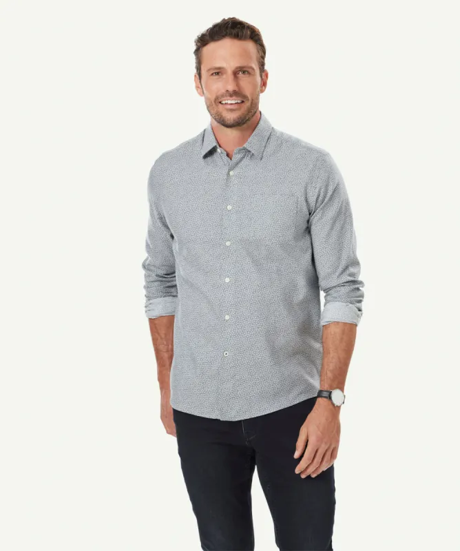 Brushed Twill Leaf Print Long Sleeve Shirt - Grey sold by GAZMAN