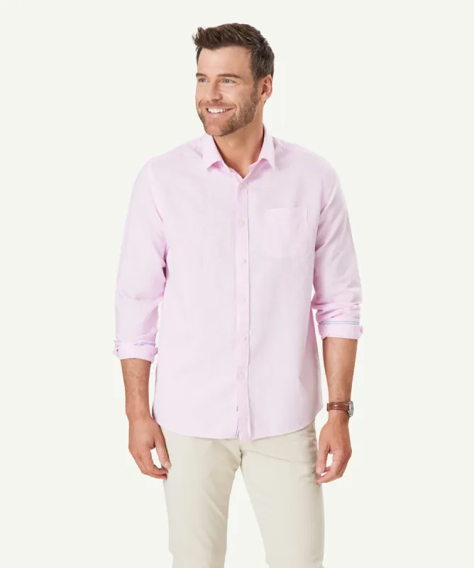 Linen Blend Houndstooth Long Sleeve Shirt - Pink sold by GAZMAN