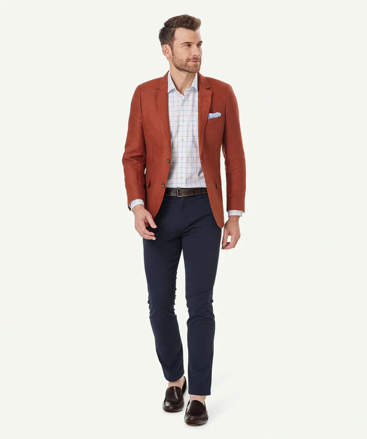 Pure Linen Herringbone Sports Jacket - Terracotta sold by GAZMAN product image thumbnail 5