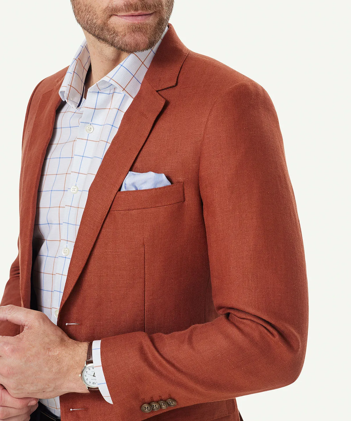 Pure Linen Herringbone Sports Jacket - Terracotta sold by GAZMAN product image thumbnail 4