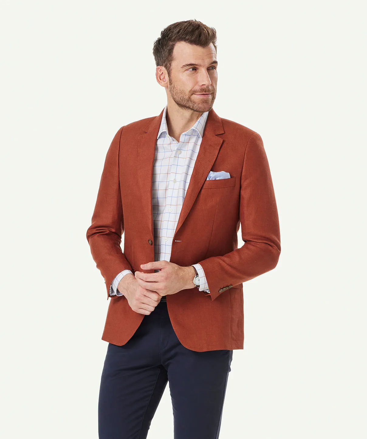 Pure Linen Herringbone Sports Jacket - Terracotta sold by GAZMAN