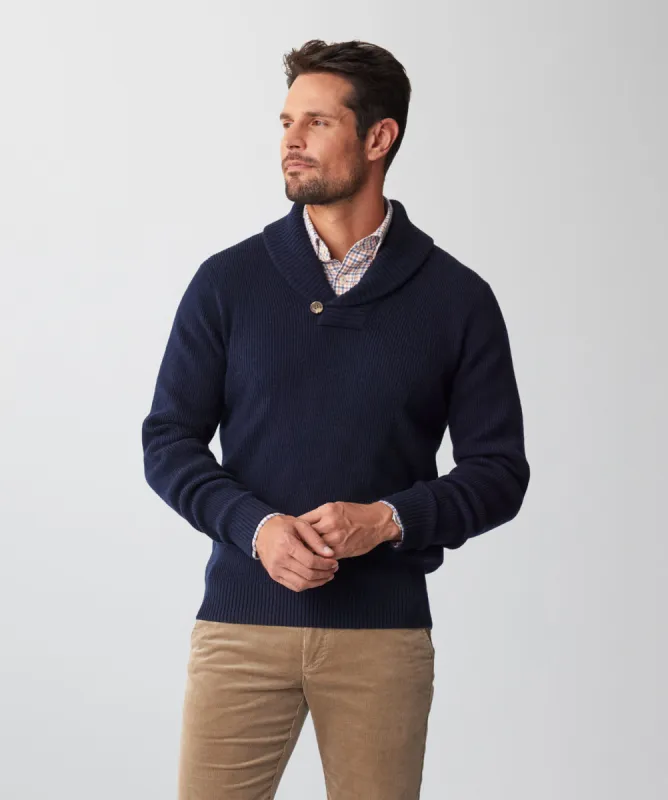 Shawl Neck Rib Knit - Navy sold by GAZMAN