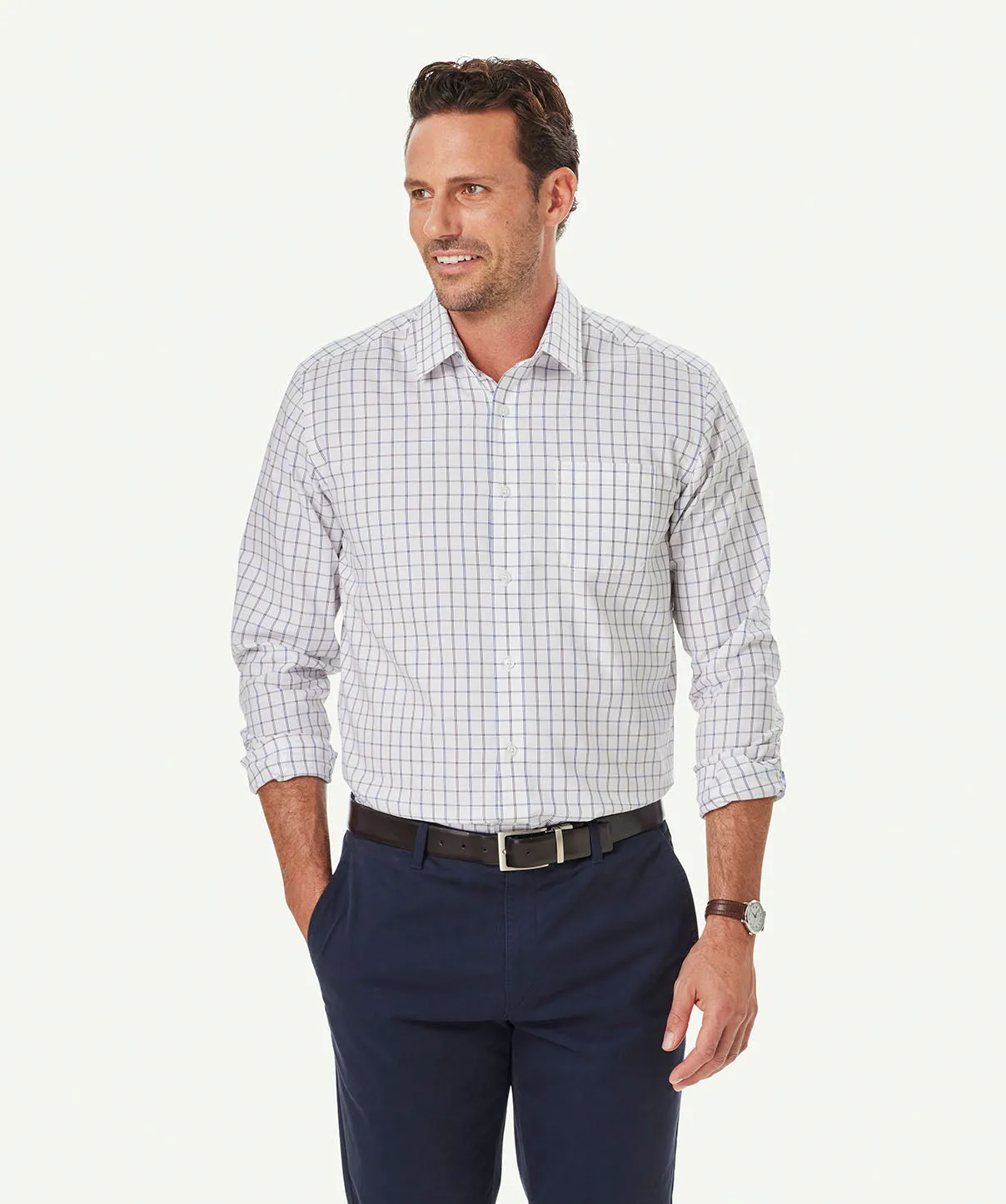 Easy Care Twill Check Long Sleeve Shirt - White sold by GAZMAN