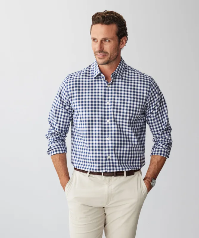 Easy Care Melange Gingham Long Sleeve Shirt - Navy sold by GAZMAN