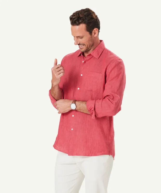 Pure French Linen Long Sleeve Shirt - Red sold by GAZMAN