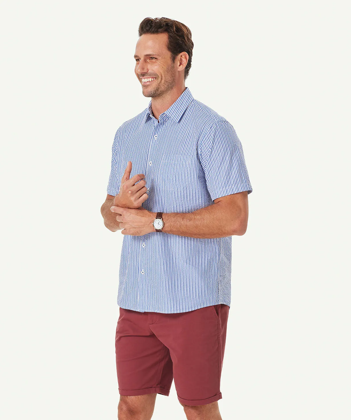 Casual Seersucker Stripe Short Sleeve Shirt - Blue sold by GAZMAN product image thumbnail 5
