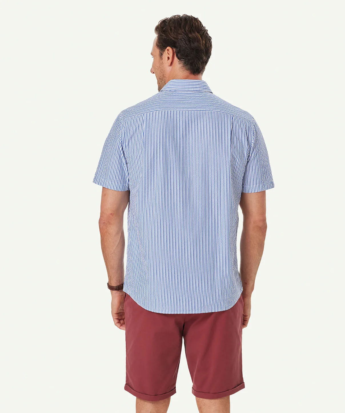 Casual Seersucker Stripe Short Sleeve Shirt - Blue sold by GAZMAN product image thumbnail 3