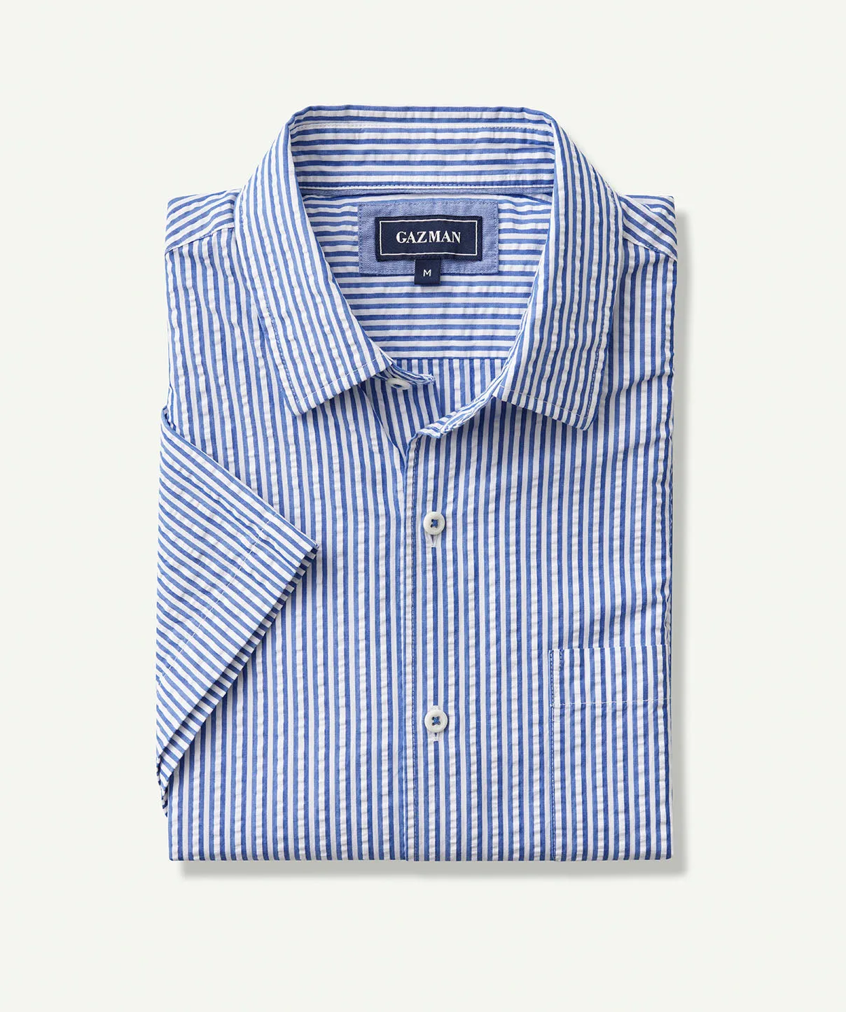Casual Seersucker Stripe Short Sleeve Shirt - Blue sold by GAZMAN product image thumbnail 2