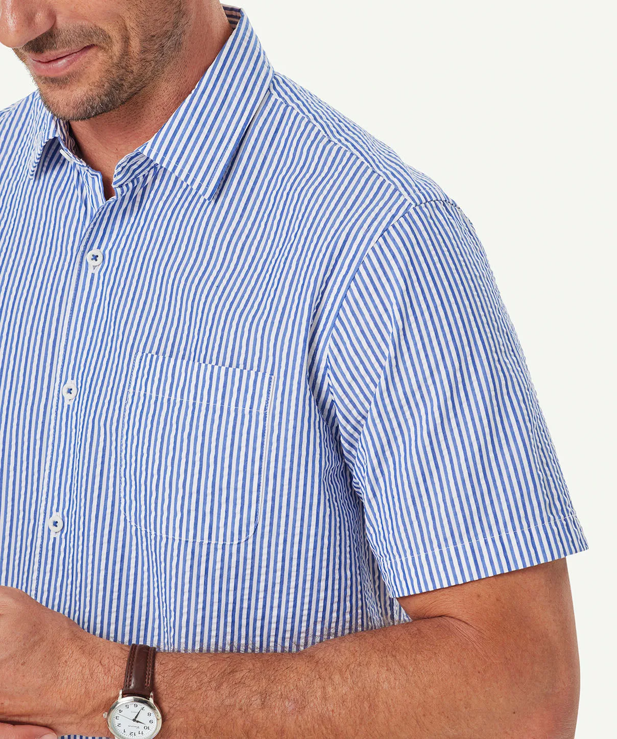 Casual Seersucker Stripe Short Sleeve Shirt - Blue sold by GAZMAN product image thumbnail 4