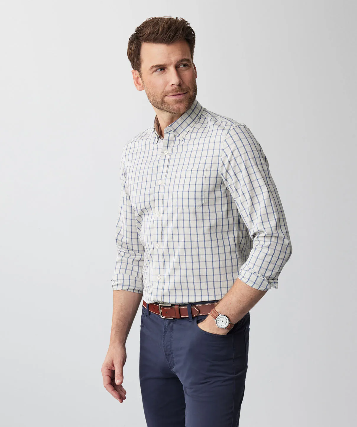 Tailored Easy Care Check Long Sleeve Shirt - Grey Melange sold by GAZMAN product image thumbnail 5