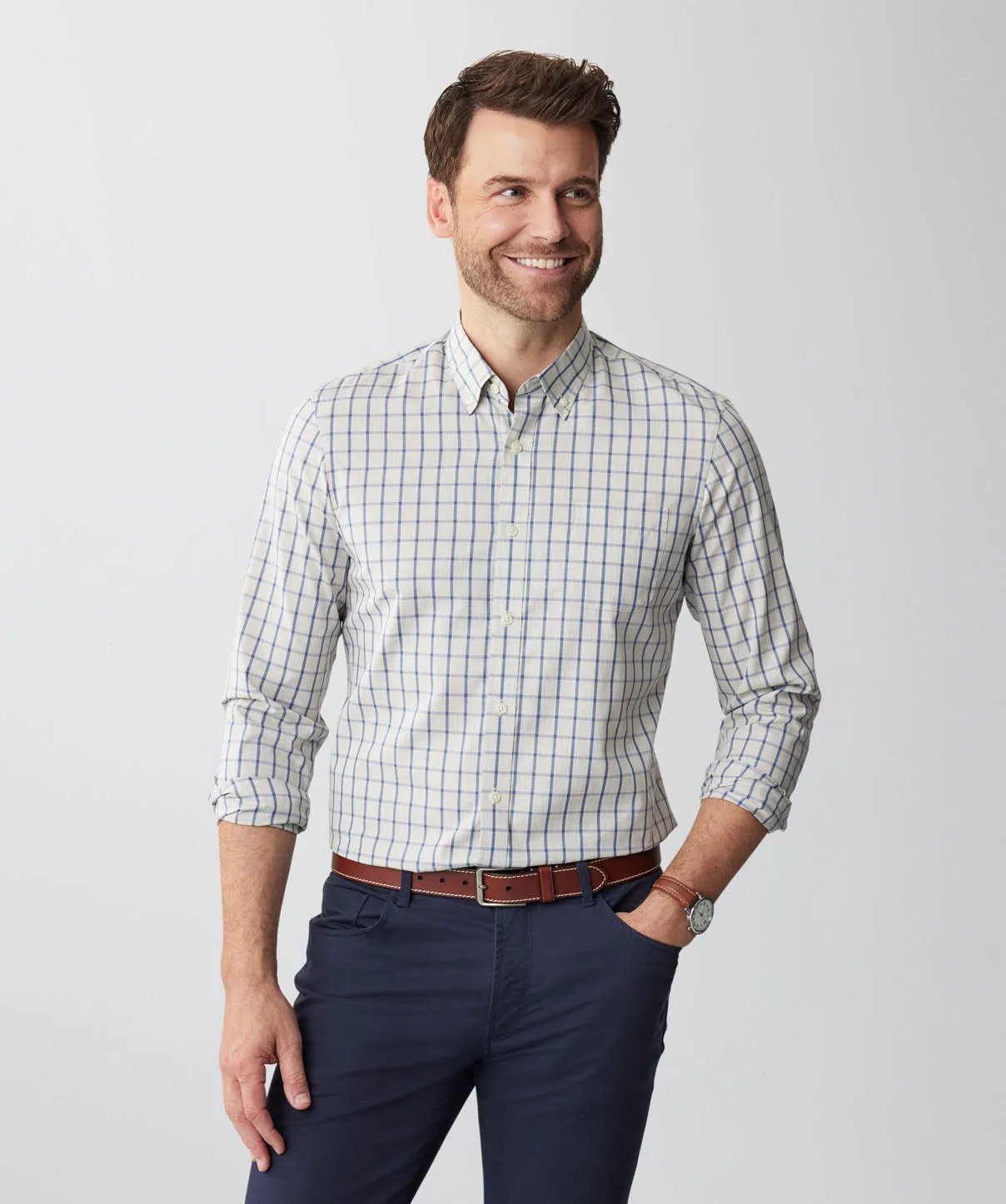 Tailored Easy Care Check Long Sleeve Shirt - Grey Melange sold by GAZMAN