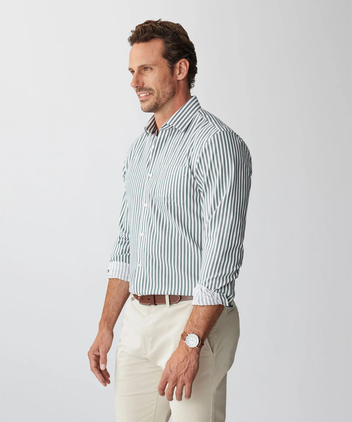 Tailored Non-Iron Twill Stripe Long Sleeve Shirt - Forest sold by GAZMAN product image thumbnail 5