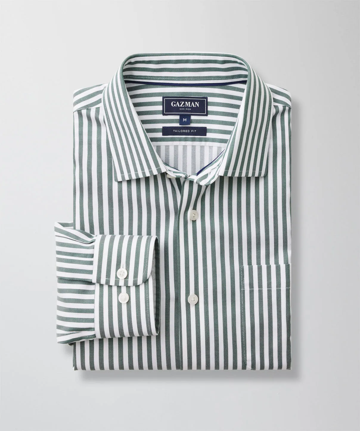 Tailored Non-Iron Twill Stripe Long Sleeve Shirt - Forest sold by GAZMAN product image thumbnail 2