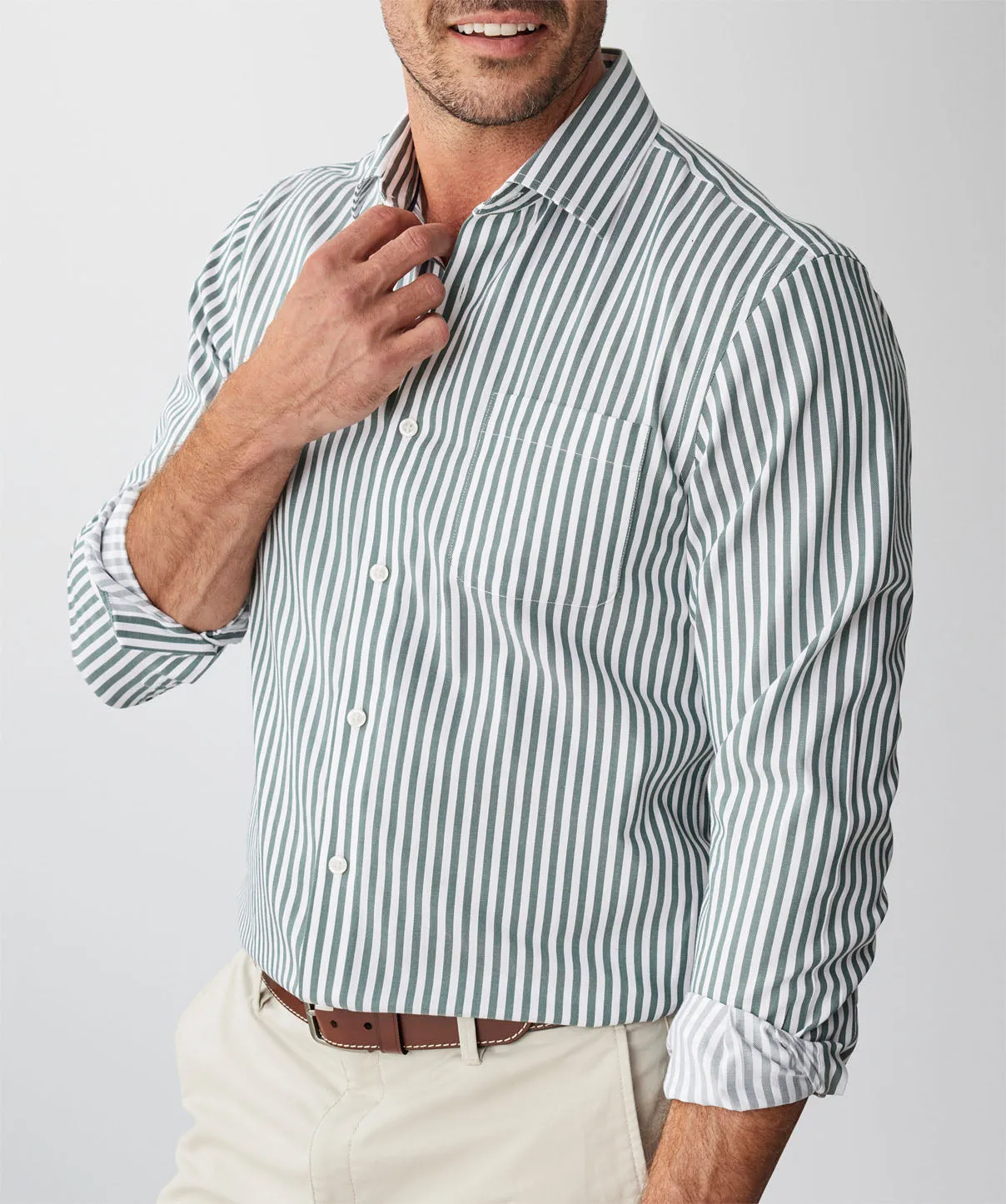 Tailored Non-Iron Twill Stripe Long Sleeve Shirt - Forest sold by GAZMAN product image thumbnail 4