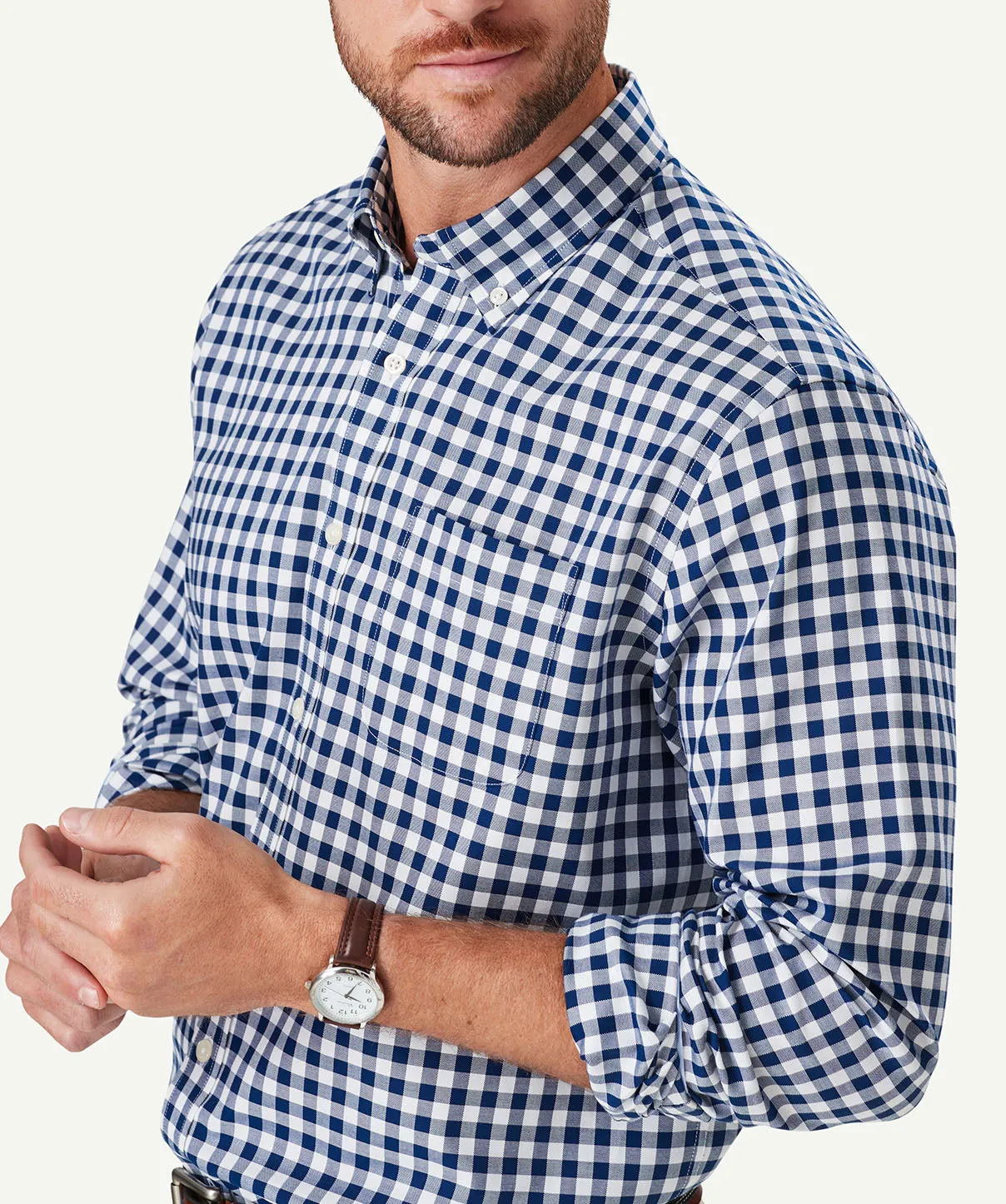 Easy Care Oxford Gingham Long Sleeve Shirt - Navy sold by GAZMAN product image thumbnail 4
