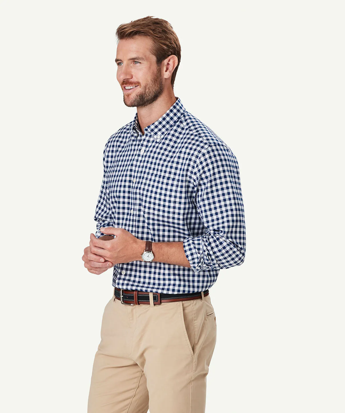 Easy Care Oxford Gingham Long Sleeve Shirt - Navy sold by GAZMAN product image thumbnail 5