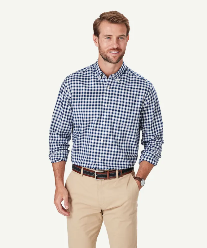 Easy Care Oxford Gingham Long Sleeve Shirt - Navy sold by GAZMAN