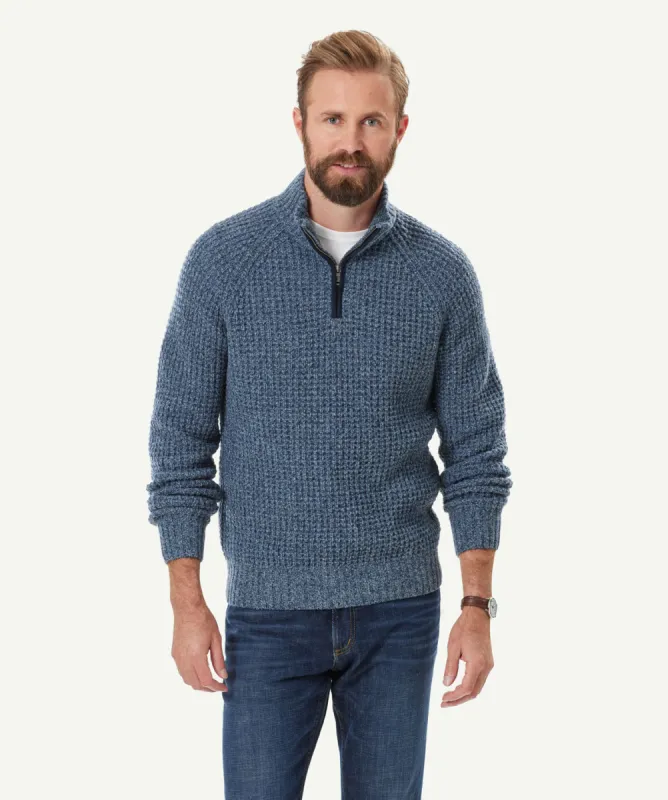 Tuck Wool Blend Half Zip Knit - Ink sold by GAZMAN