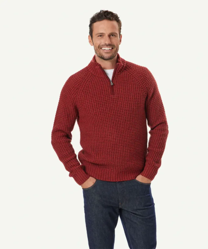 Tuck Wool Blend Half Zip Knit - Brick sold by GAZMAN
