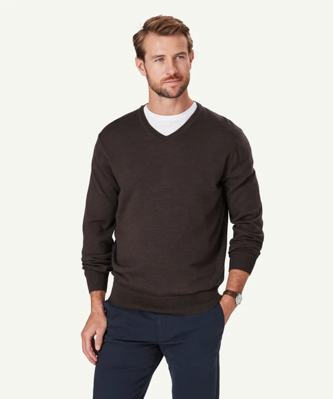 Merino V Neck Knit - Chocolate sold by GAZMAN