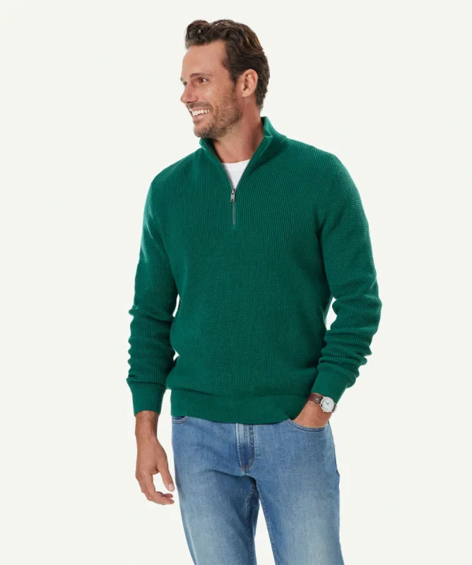 Waffle Half Zip Knit - Green sold by GAZMAN