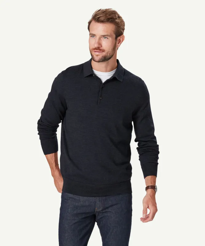 Merino Knit Polo - Charcoal sold by GAZMAN