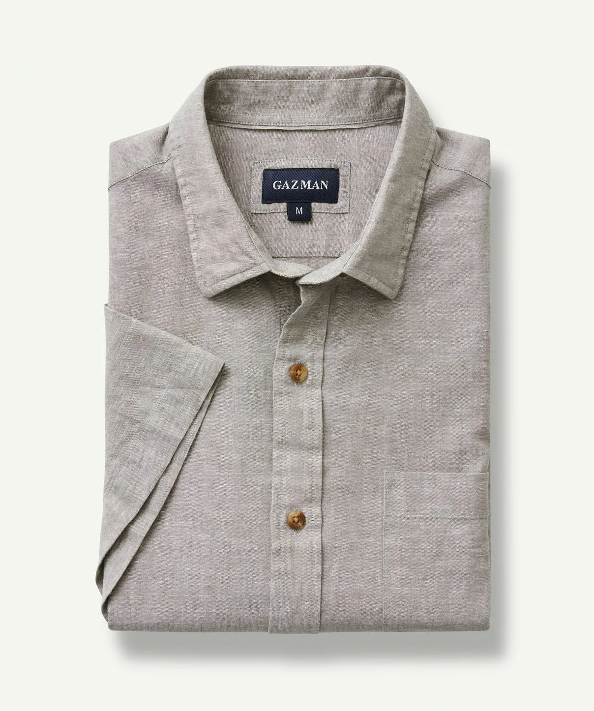 Linen Blend Plain Short Sleeve Shirt - Khaki sold by GAZMAN product image thumbnail 2