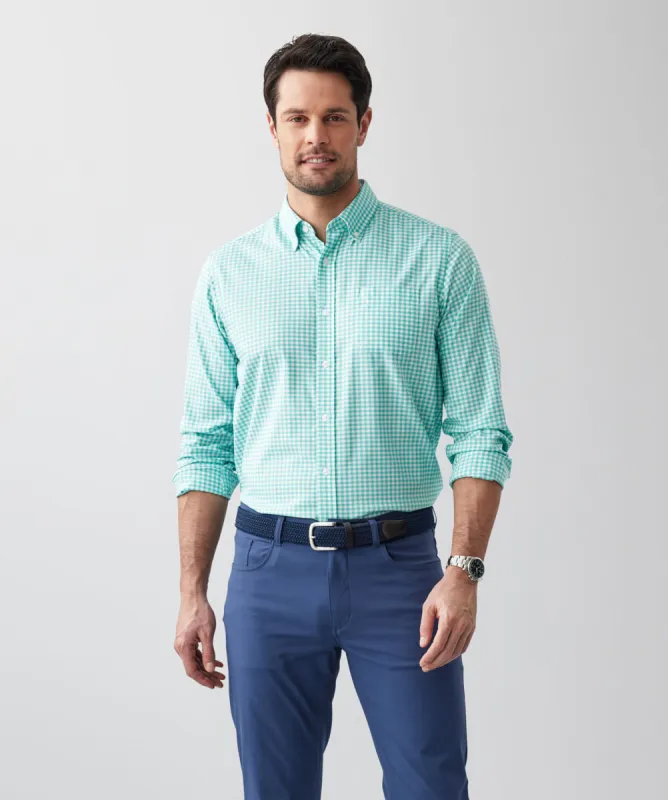 GAZFLEX Performance Gingham Long Sleeve Shirt - Aqua sold by GAZMAN