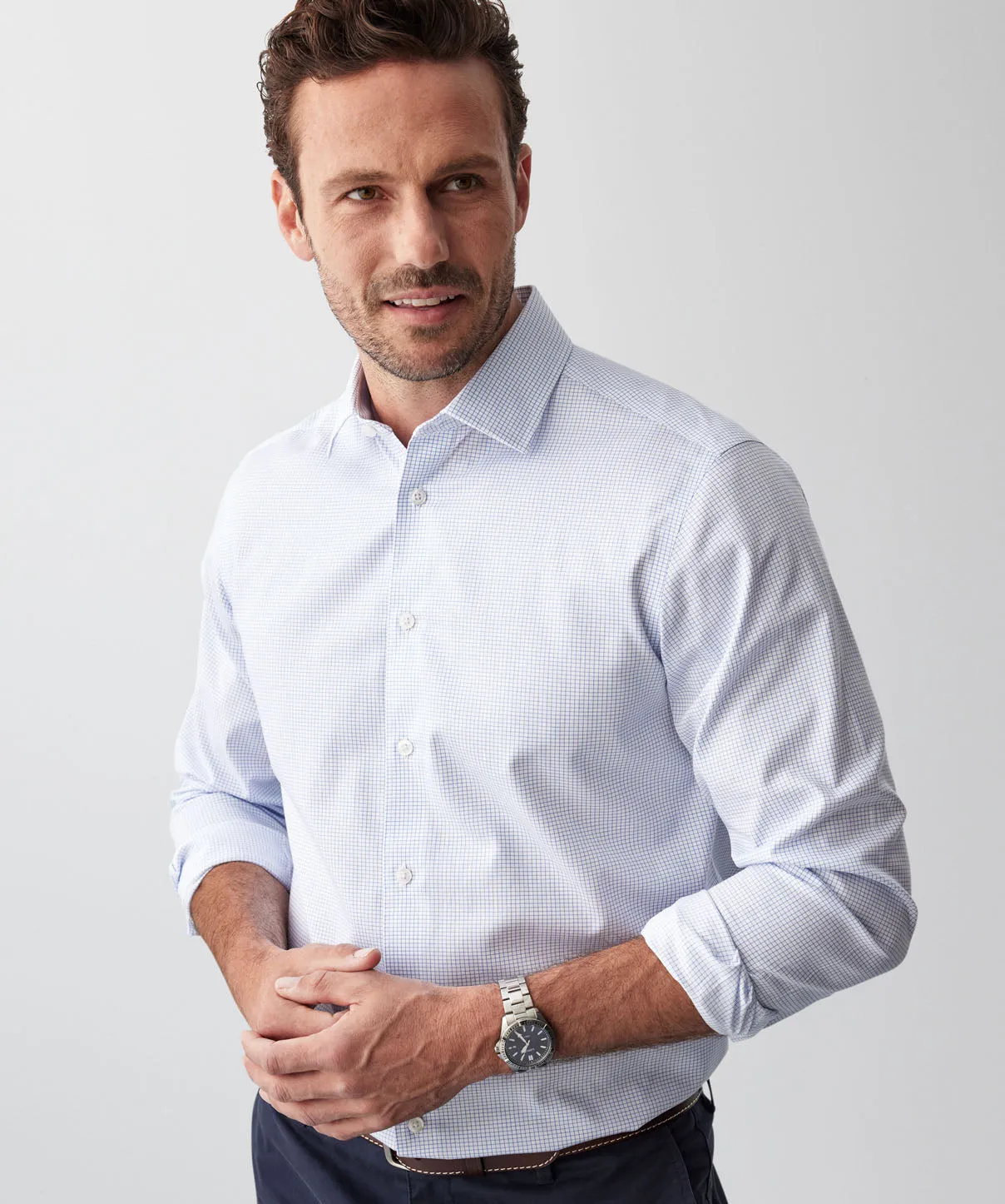 Non-Iron Check Long Sleeve Shirt - Blue sold by GAZMAN product image thumbnail 3