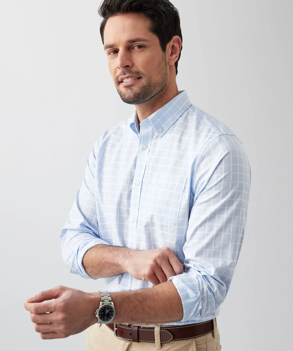 Easy Care Textured Check Long Sleeve Shirt - Sky Blue sold by GAZMAN product image thumbnail 4