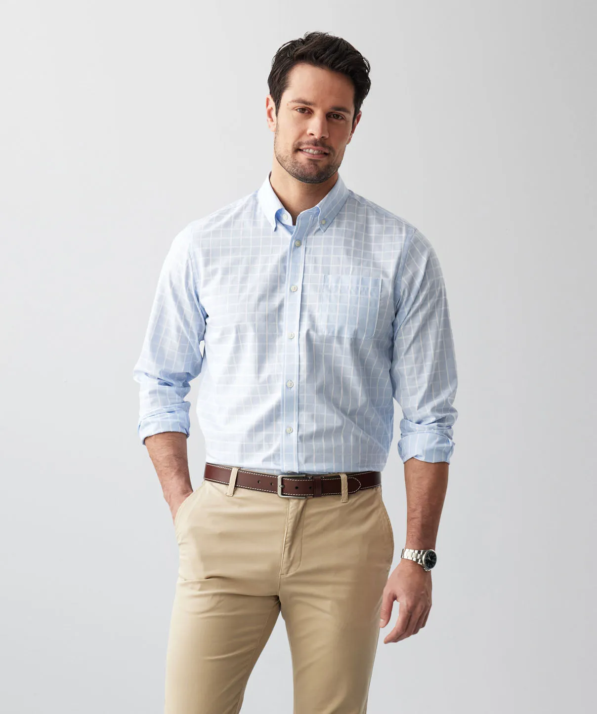 Easy Care Textured Check Long Sleeve Shirt - Sky Blue sold by GAZMAN