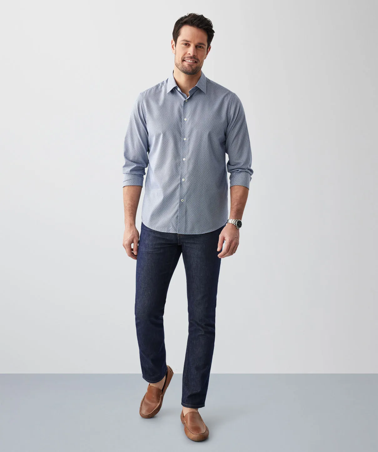 Easy Care Geo Print Long Sleeve Shirt - Navy sold by GAZMAN product image thumbnail 5