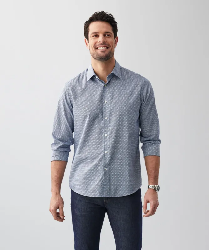 Easy Care Geo Print Long Sleeve Shirt - Navy sold by GAZMAN