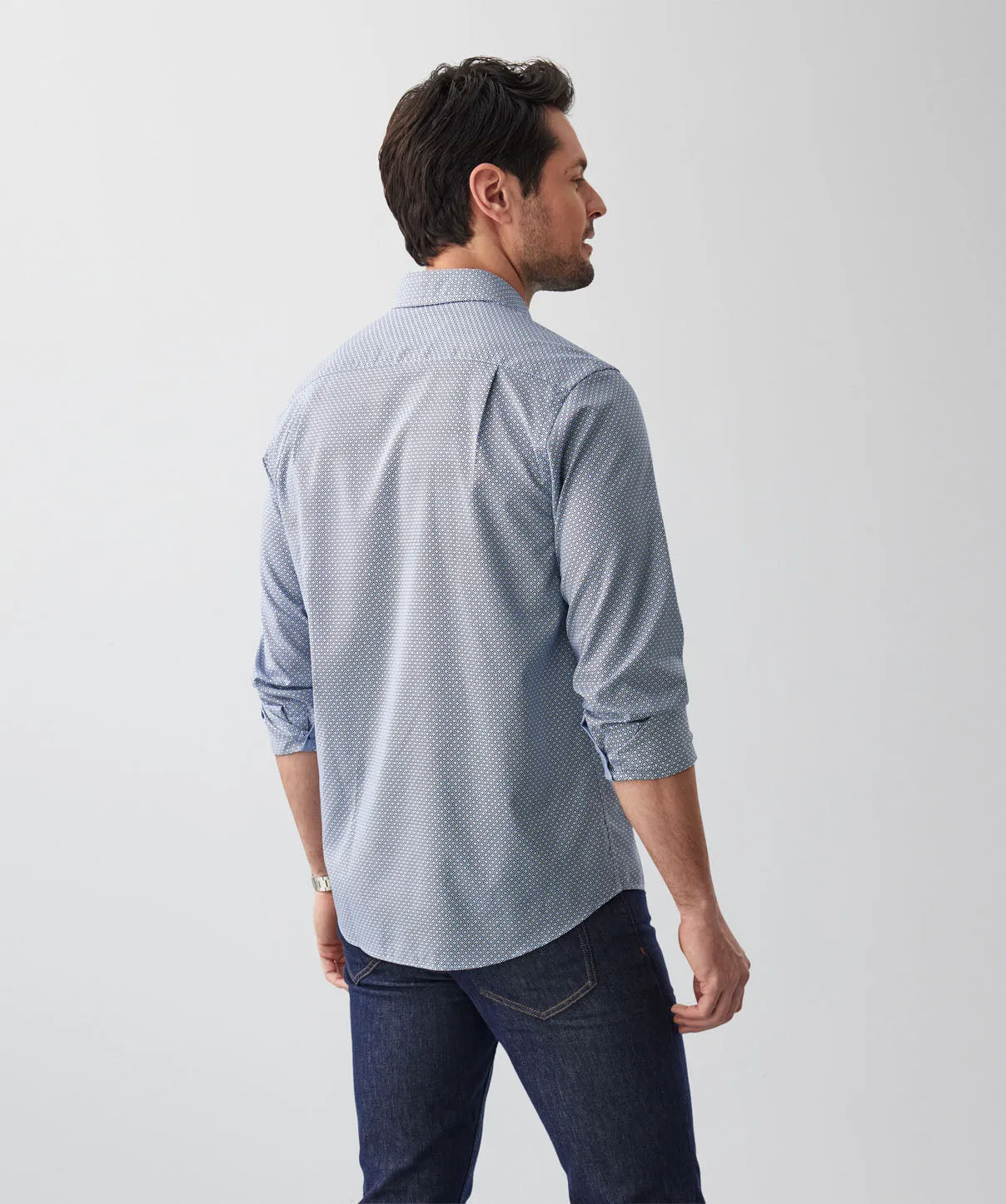 Easy Care Geo Print Long Sleeve Shirt - Navy sold by GAZMAN product image thumbnail 3