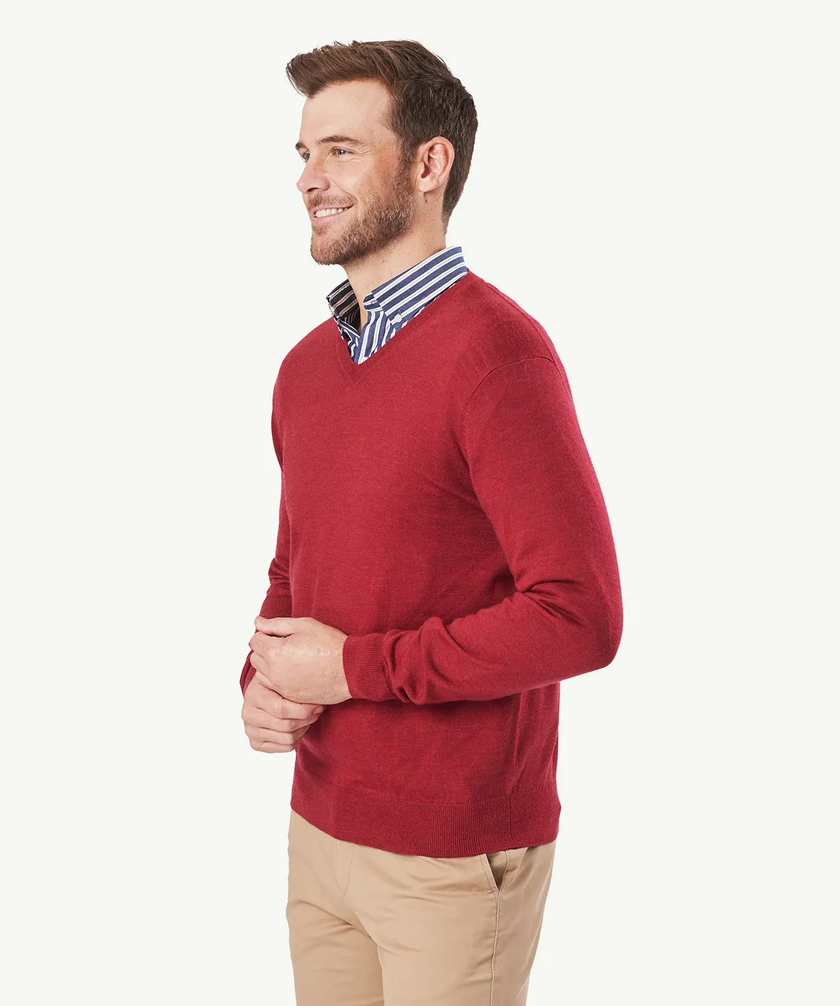 Merino V Neck Knit - Brick sold by GAZMAN product image thumbnail 5