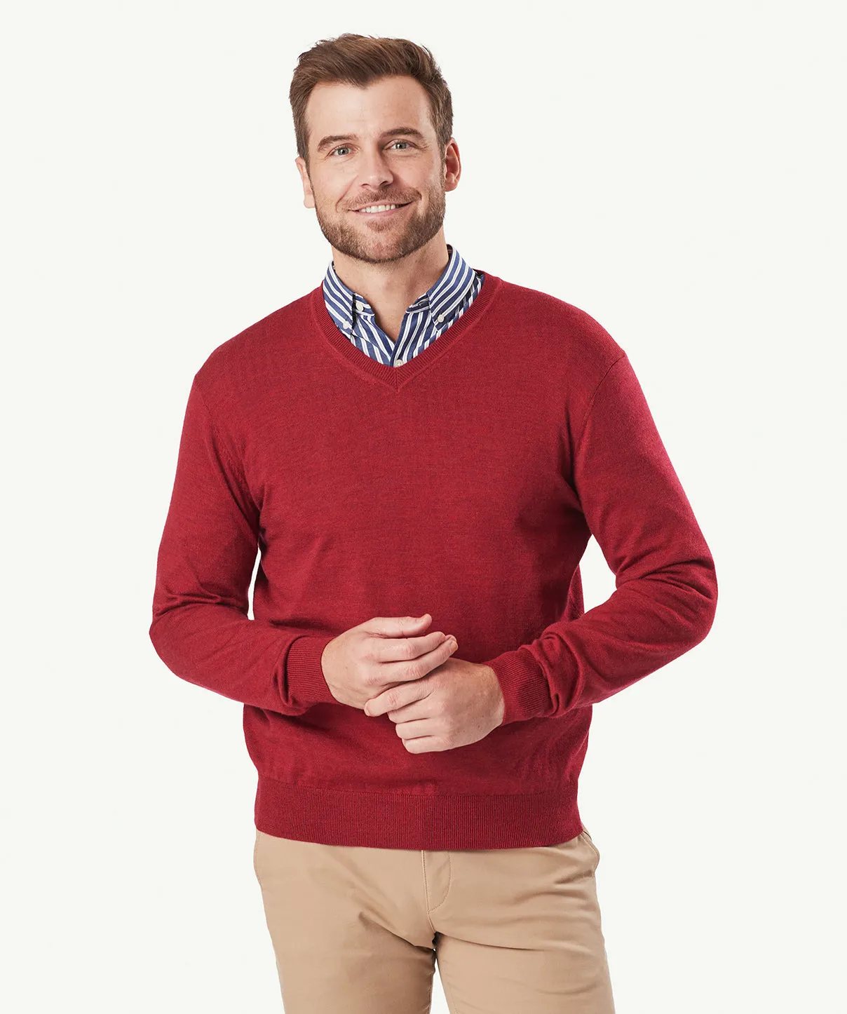 Merino V Neck Knit - Brick sold by GAZMAN