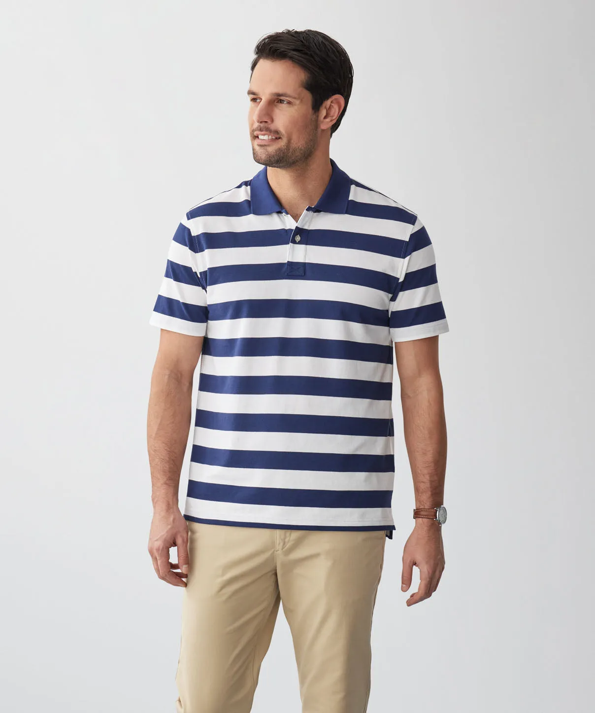 Block Stripe Pique Polo - Navy sold by GAZMAN