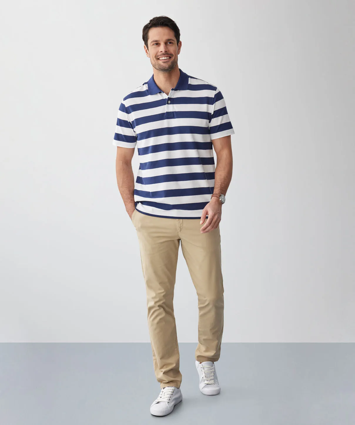 Block Stripe Pique Polo - Navy sold by GAZMAN product image thumbnail 5