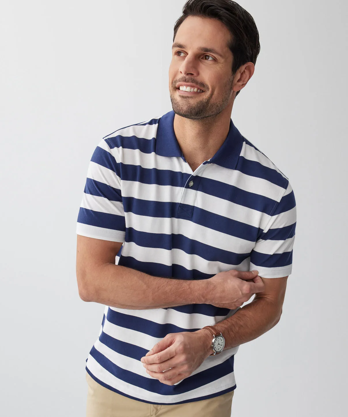 Block Stripe Pique Polo - Navy sold by GAZMAN product image thumbnail 4